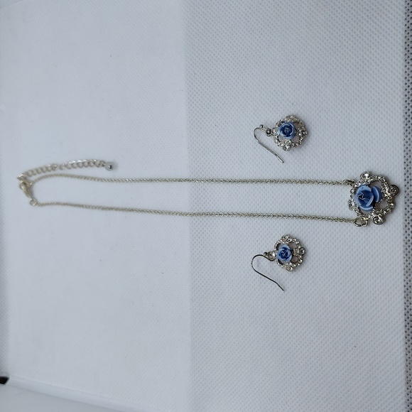 Vintage NRT Blue Flower Necklace & Matching Earrings, Fashion Jewelry - Picture 1 of 5